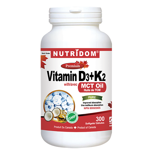 Nutridom Vitamin D3+K2 with MCT Oil 300 Softgels